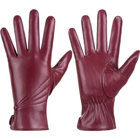Women BlackWinter Leather Warm Touchscreen Driving Texting Cashmere Lined Gloves - Picture 1 of 8